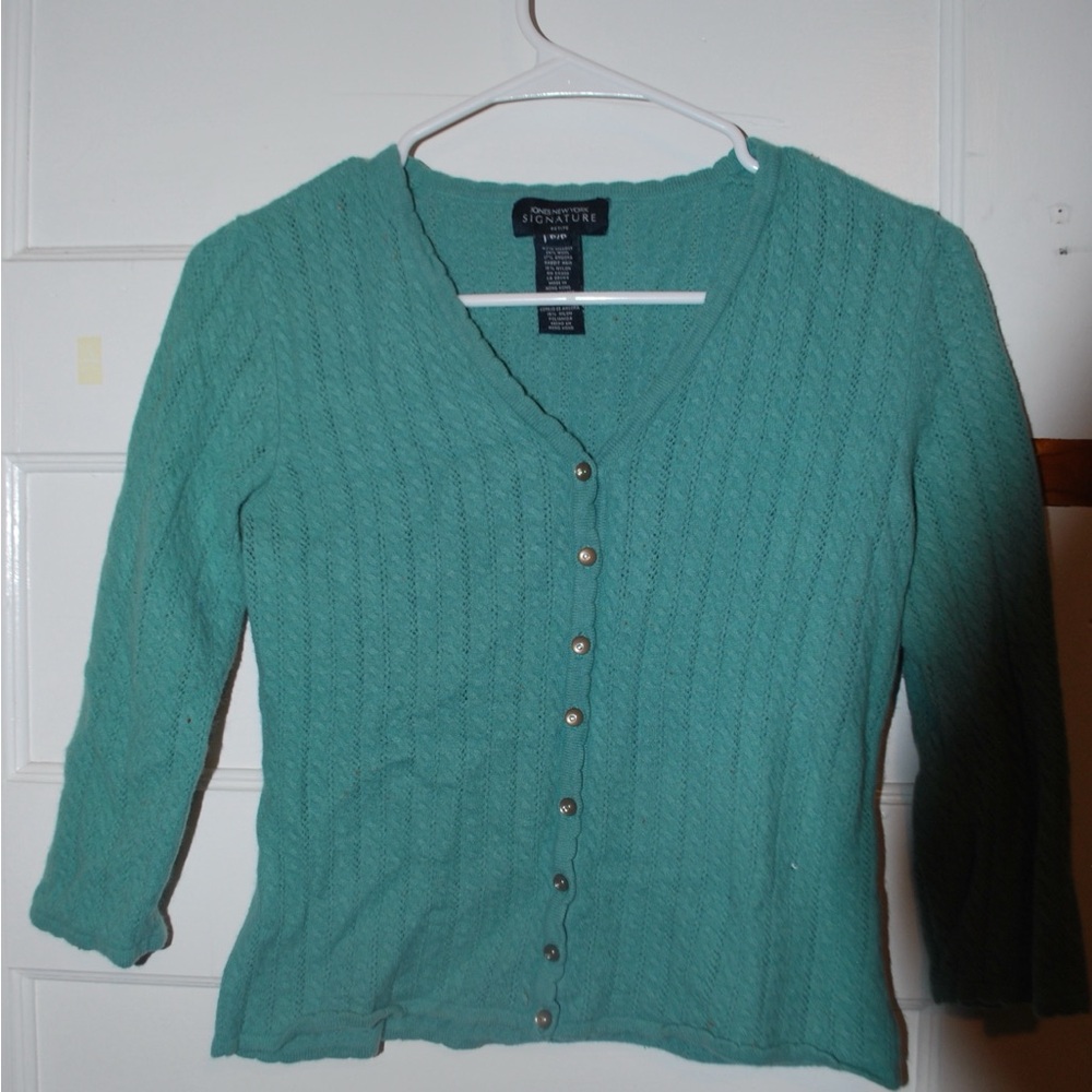 J. Crew Green Cable-Knit Cardigan Sweater
